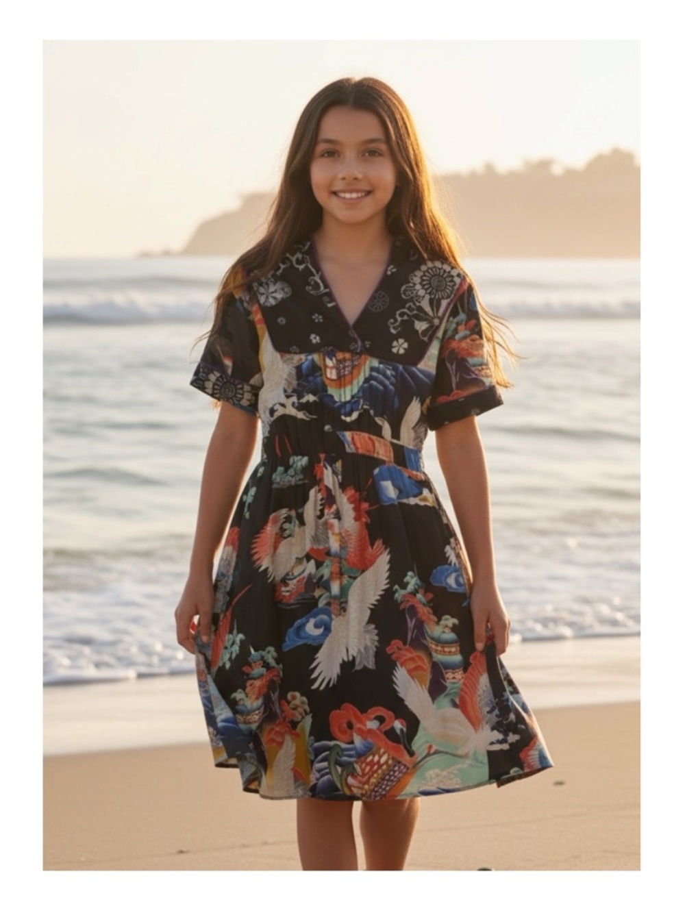 Y2K: Lucky Brand 𒀭 Asian Mixed Print Dress 𒀭Heavily Detailed Graphics 𒀭12 XXS - Picture 14 of 16